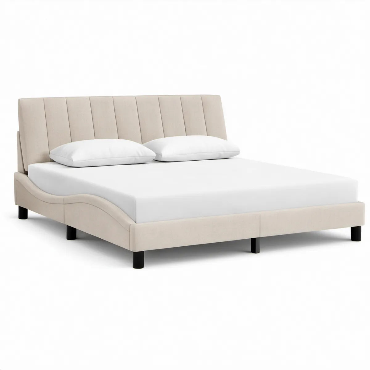 Cama de Casal Estofada Bege 160 x 200 cm com Cabeceira Curva