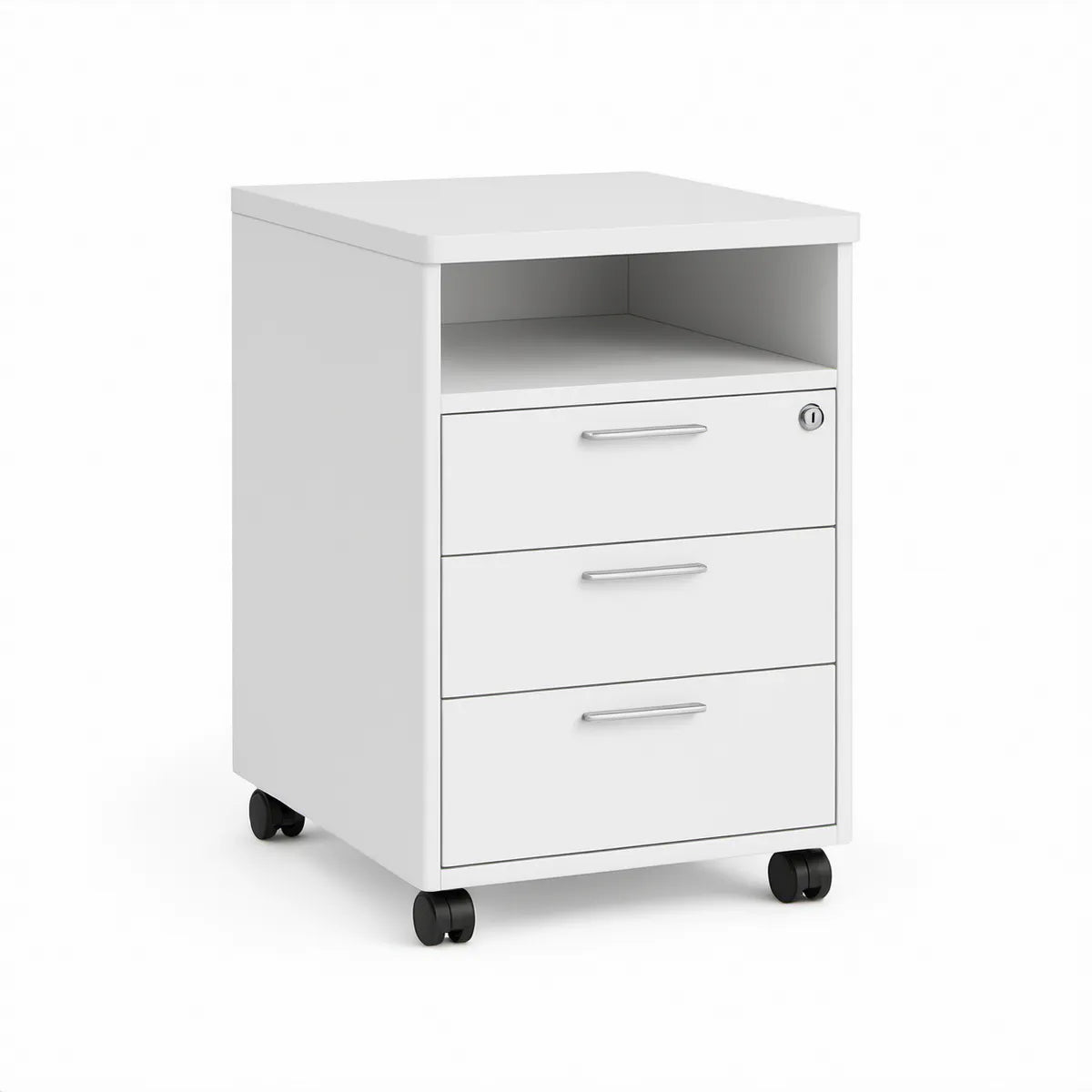 Bloco de Gavetas com 3 Gavetas, Compartimento Aberto e Rodízios 43 x 50 x 66 cm Branco