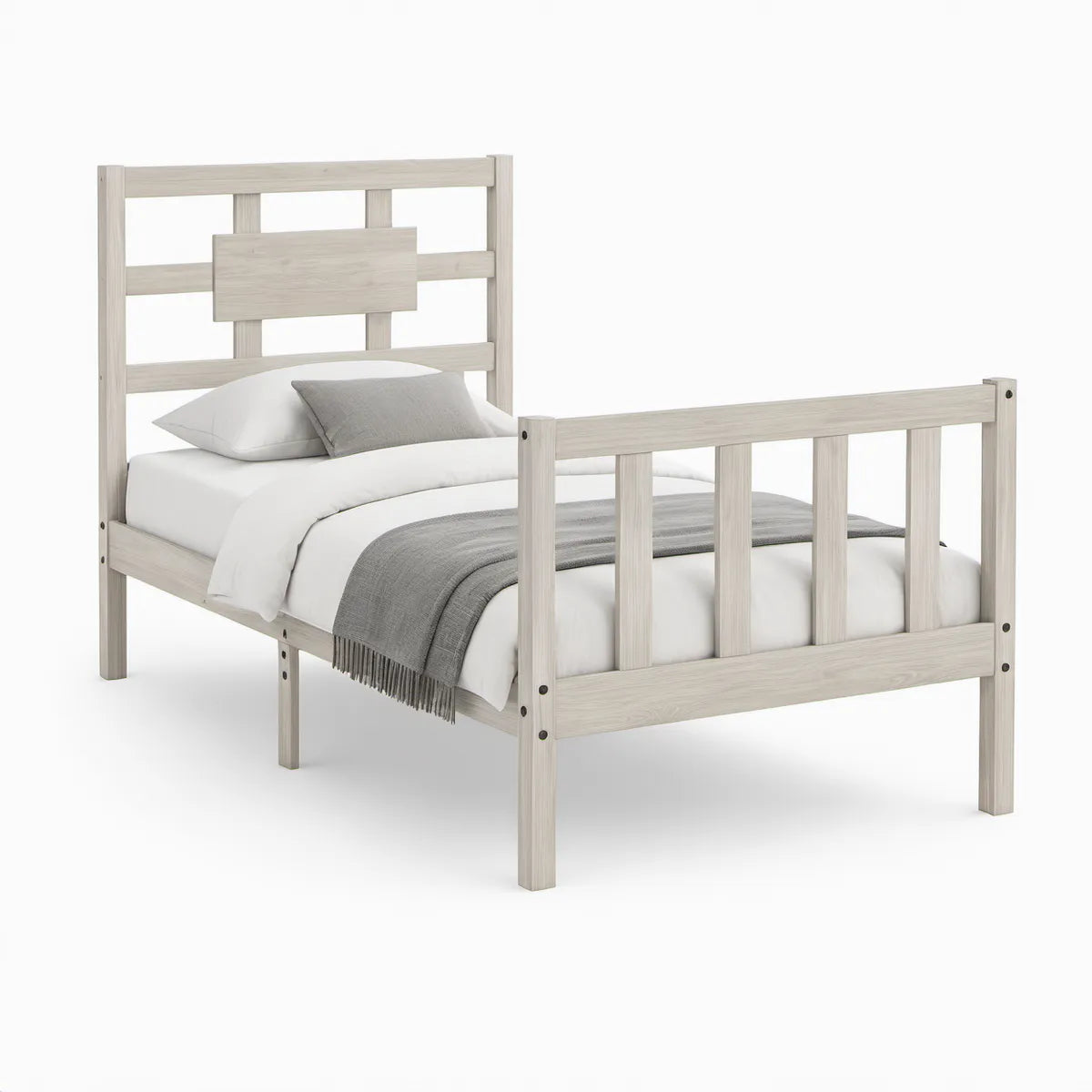 Cama Individual em Pinho Maciço 90 x 190 cm Cinzento-Claro