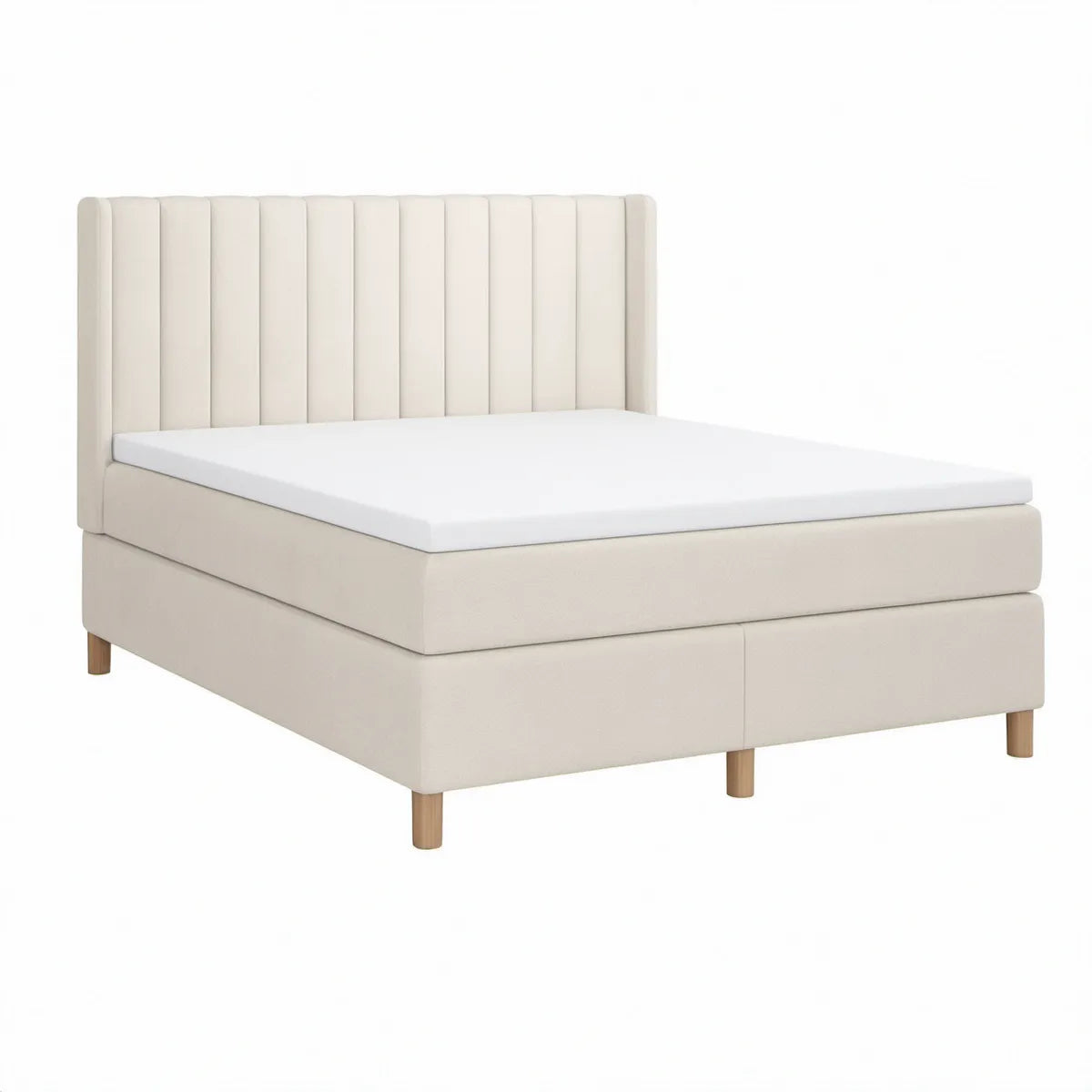 Cama de Casal Estofada Bege em Poliéster para Colchão 160 x 200 cm