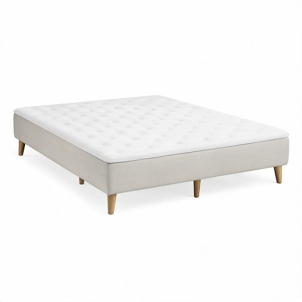 Base de Cama Estofada em Poliéster Bege e Branco 160 x 200 cm