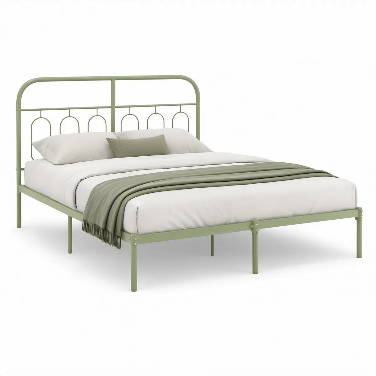Cama de Casal em Aço Verde-Sálvia para Colchão 160 x 200 cm