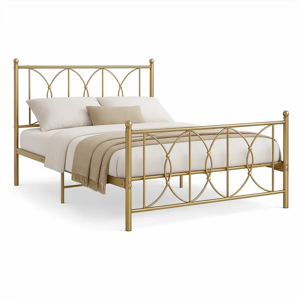 Cama de Casal em Aço Dourado 140 x 190 cm