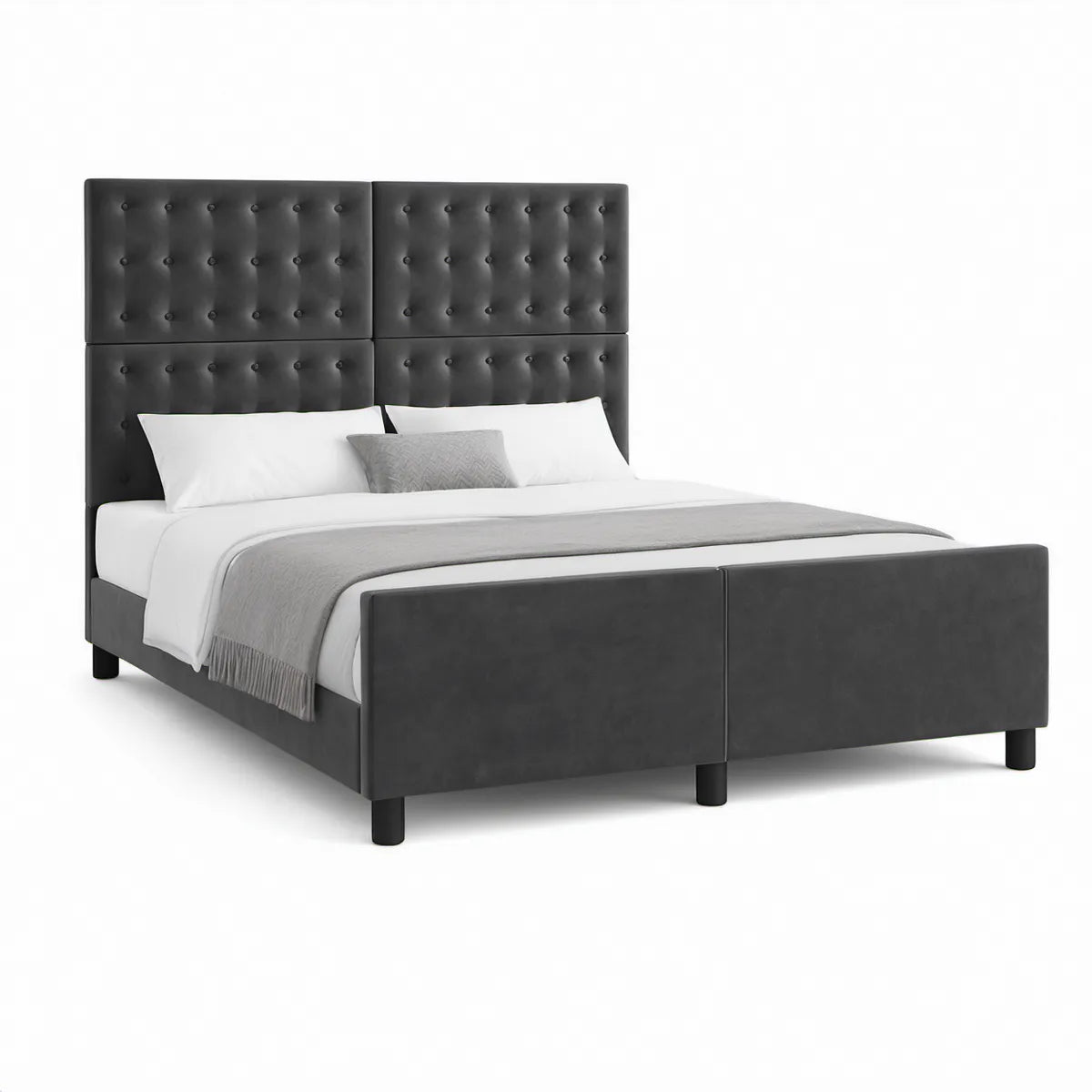 Cama de Casal 180 x 200 cm com Cabeceira Estofada Capitoné em PU Preto