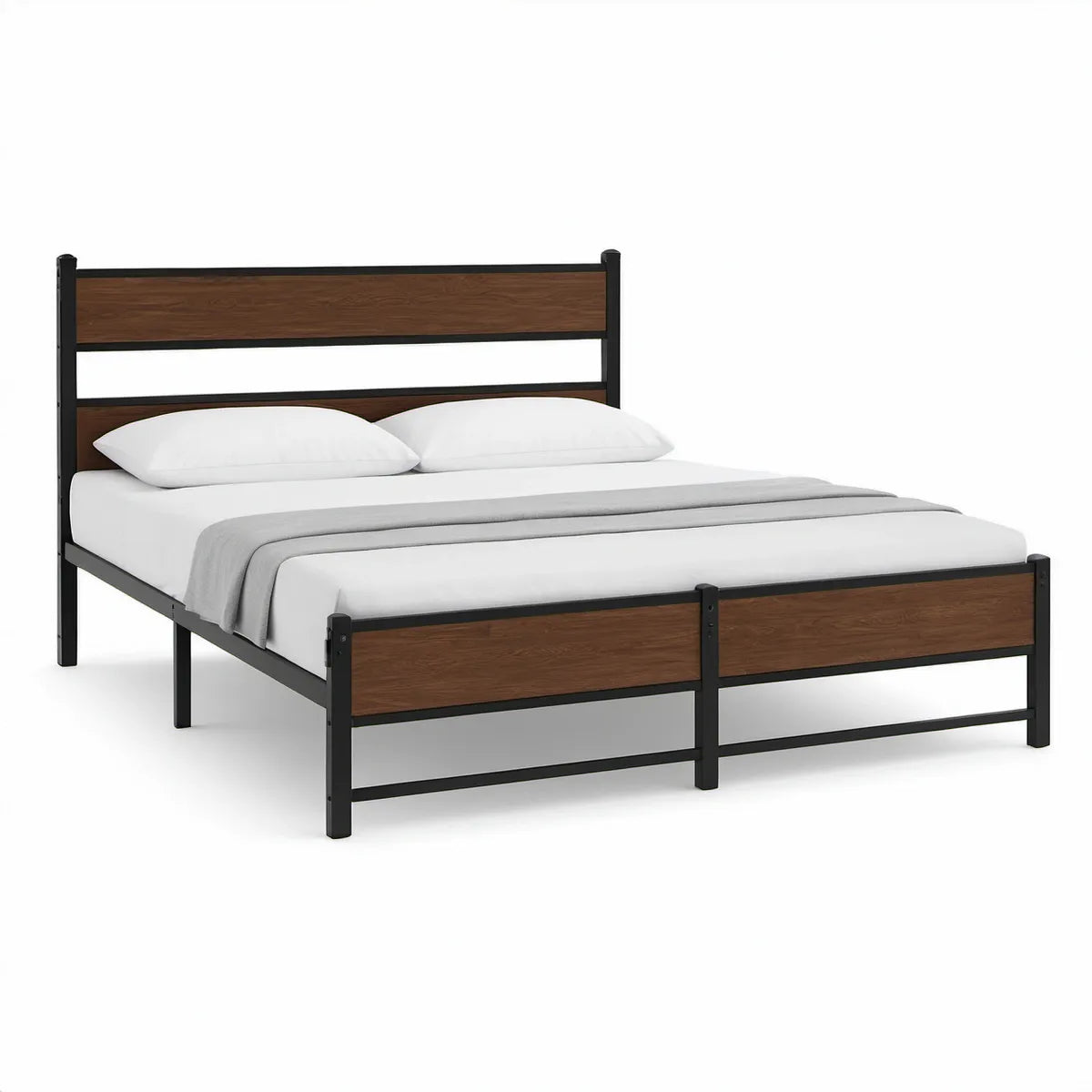 Cama de Casal 160 x 200 cm em Aço e MDF Preto e Castanho
