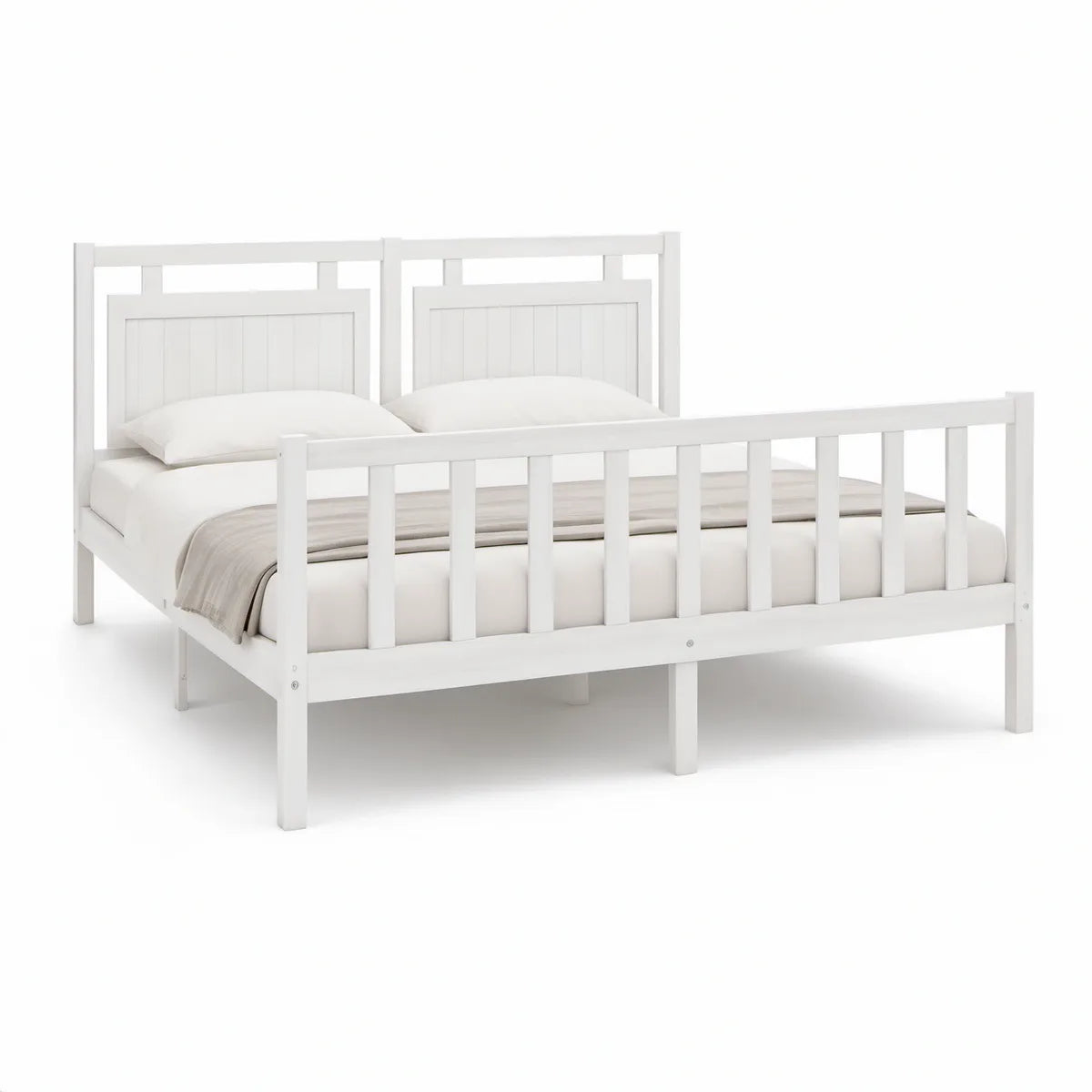 Cama de Casal em Pinho Maciço Branco para Colchão 160 x 200 cm