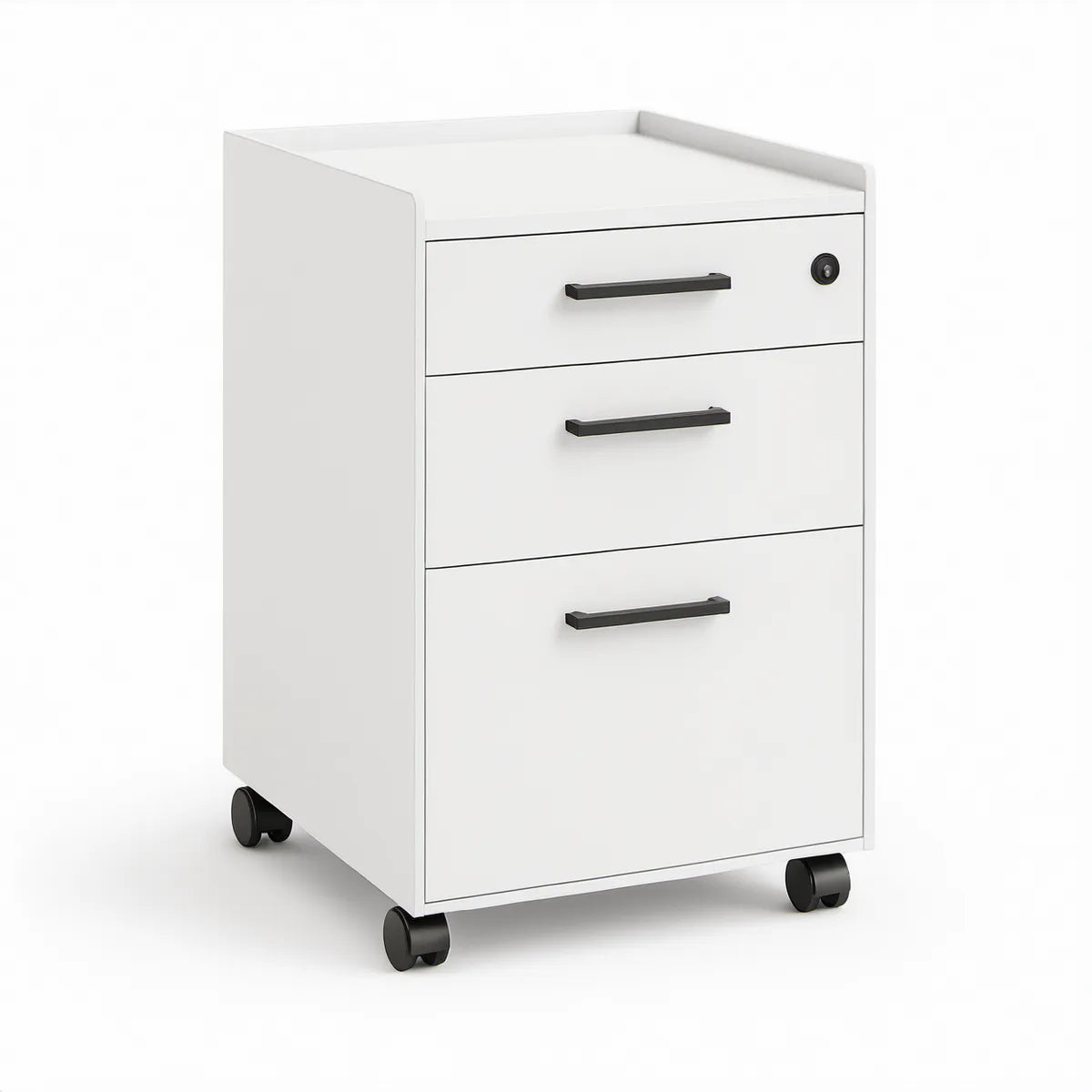 Gaveteiro de Escritório com 3 Gavetas, Fechadura e Rodas 40 x 50 x 65 cm Branco e Preto