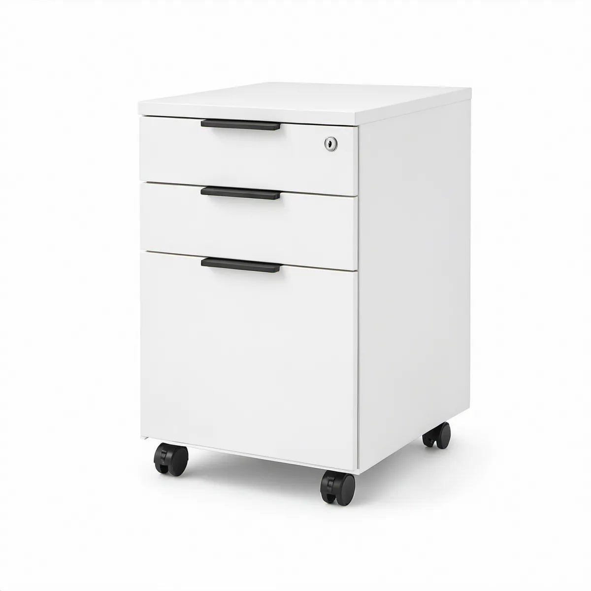 Gaveteiro de Escritório com 3 Gavetas, Fechadura e Rodízios 40 x 50 x 60 cm Branco/Preto