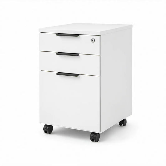 Gaveteiro de Escritório com 3 Gavetas, Fechadura e Rodízios 40 x 50 x 60 cm Branco/Preto