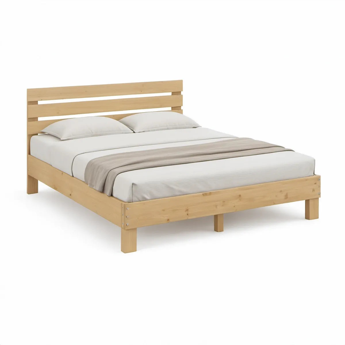 Cama de Casal em Pinho Maciço Natural para Colchão 160 x 200 cm