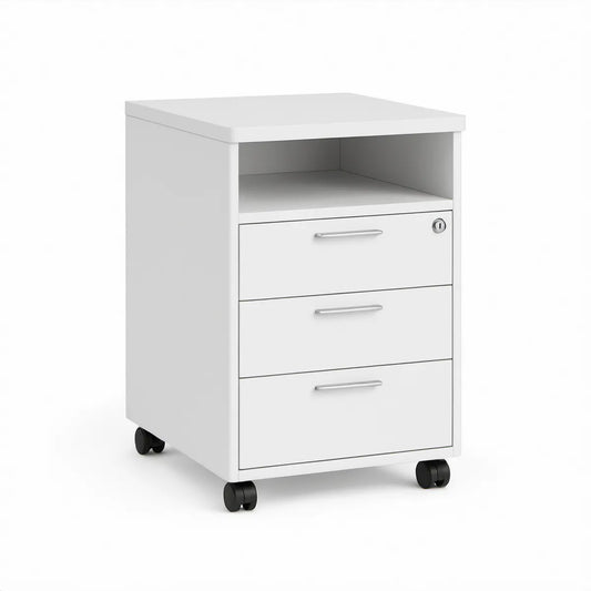 Bloco de Gavetas com 3 Gavetas, Compartimento Aberto e Rodízios 43 x 50 x 66 cm Branco