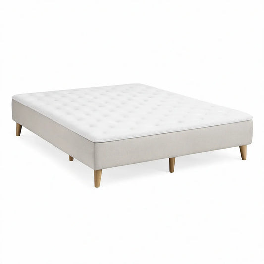 Base de Cama Estofada em Poliéster Bege e Branco 160 x 200 cm