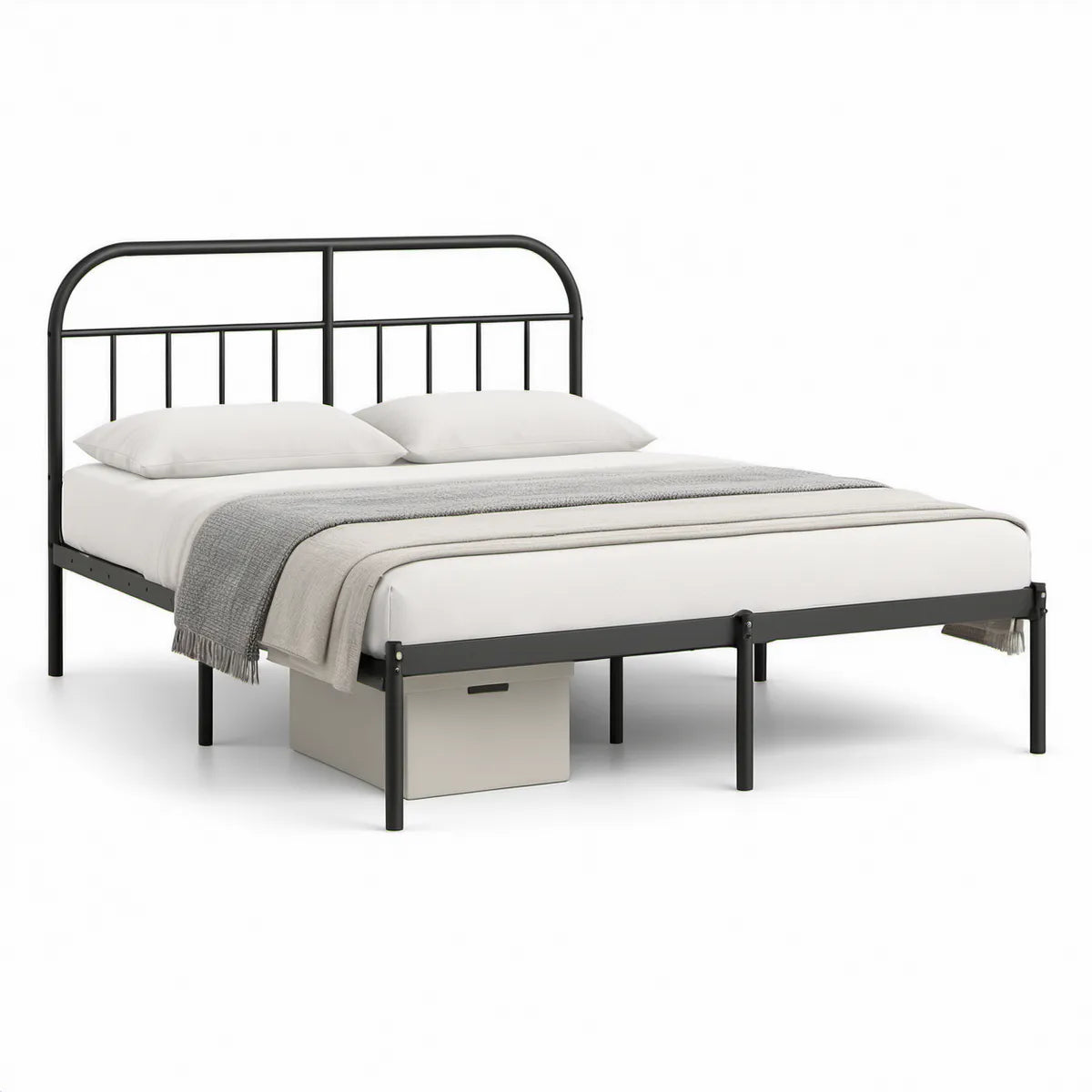 Cama de Casal em Aço Preto para Colchão 160 x 200 cm