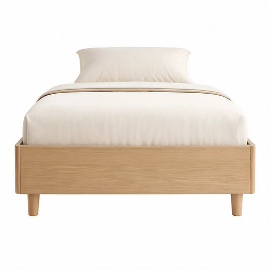 Cama de Casal em MDF Folheado a Carvalho Claro para Colchão 160 x 200 cm