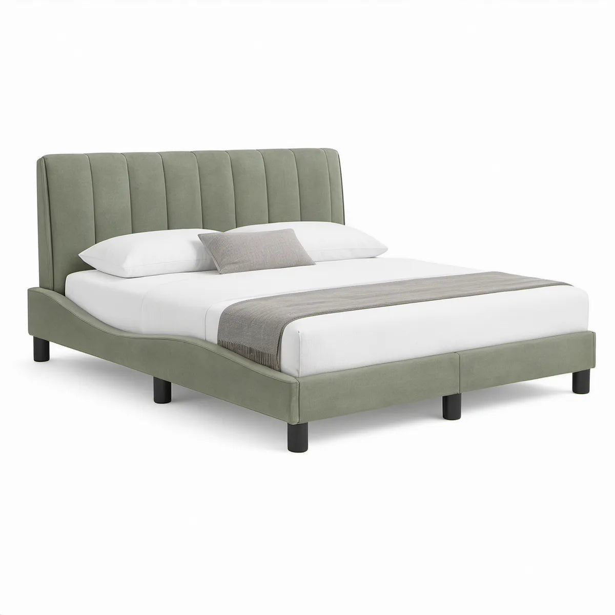 Cama de Casal Estofada em Veludo Verde para Colchão 160 x 200 cm, 170 x 215 x 110 cm