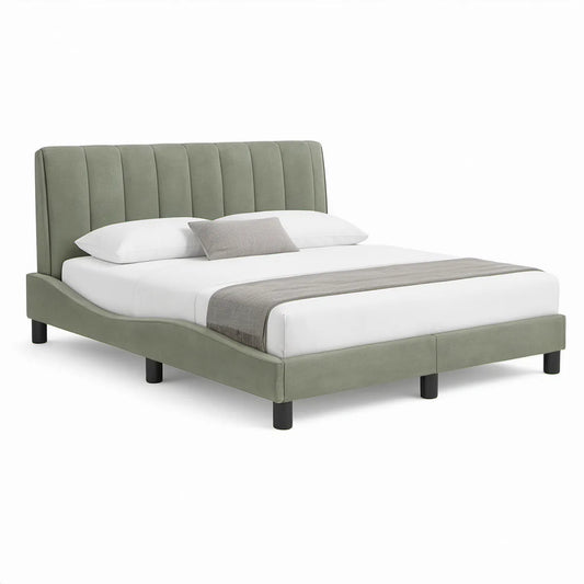 Cama de Casal Estofada em Veludo Verde para Colchão 160 x 200 cm, 170 x 215 x 110 cm