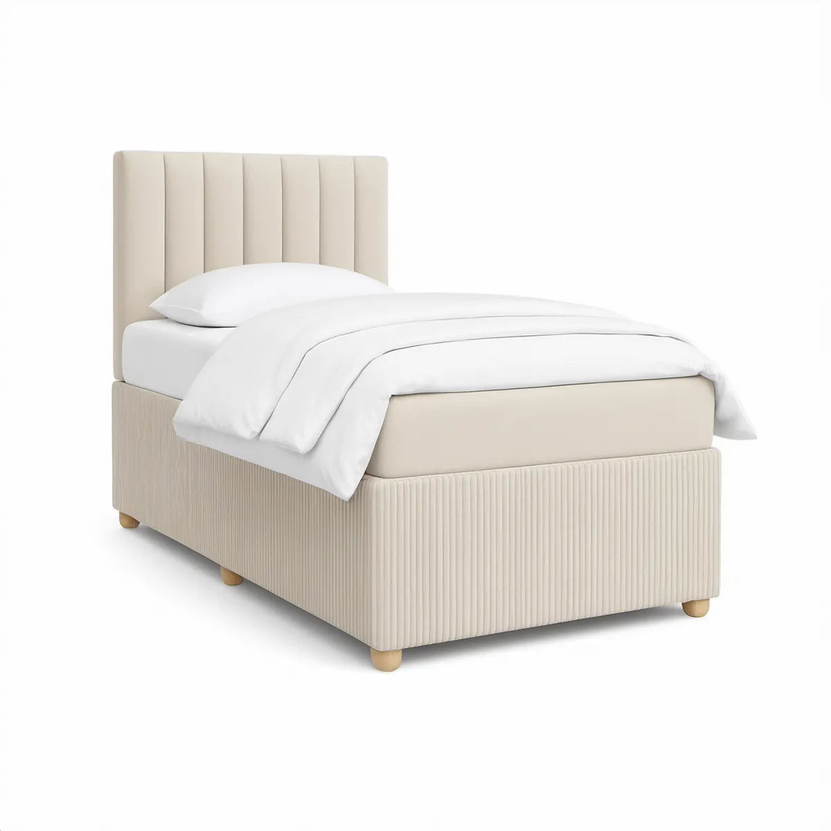 Cama Individual Estofada Bege para Colchão 90 x 200 cm, 100 x 210 x 120 cm