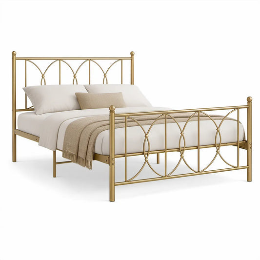 Cama de Casal em Aço Dourado 140 x 190 cm