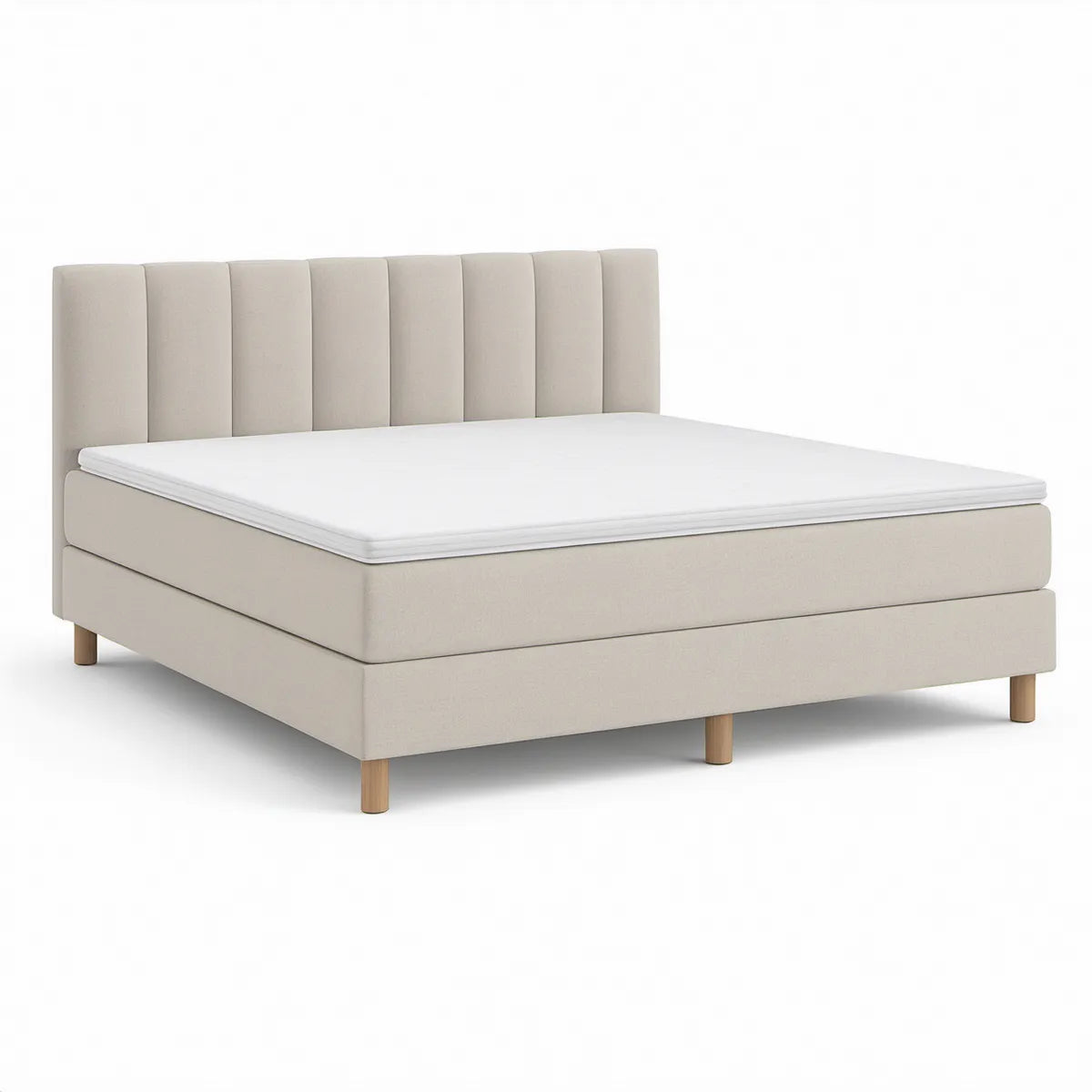 Cama de Casal Estofada Bege com Cabeceira Canelada, 160 x 200 cm