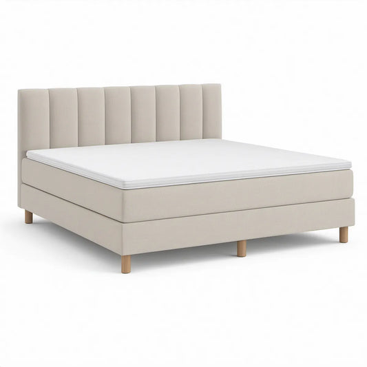 Cama de Casal Estofada Bege com Cabeceira Canelada, 160 x 200 cm