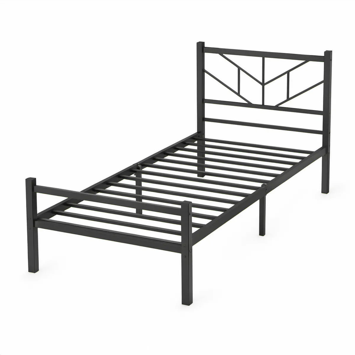 Cama Individual em Aço Carbono Preto com Estrado 90 x 190 cm