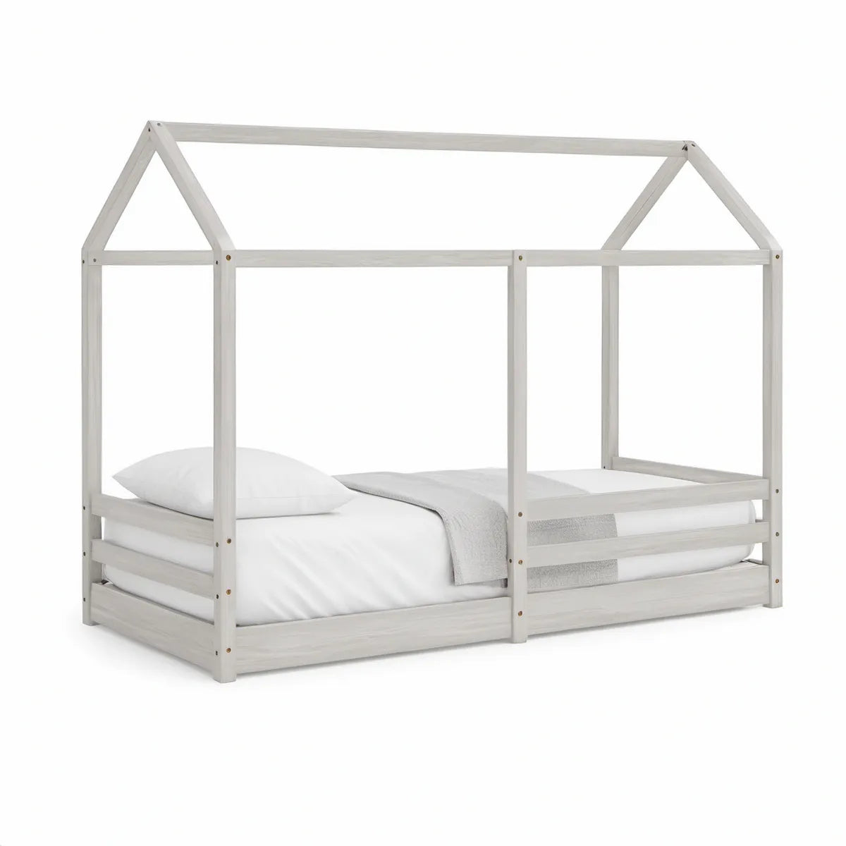 Estrutura de Cama em Forma de Casa 90 x 190 cm em Pinho Maciço Branco