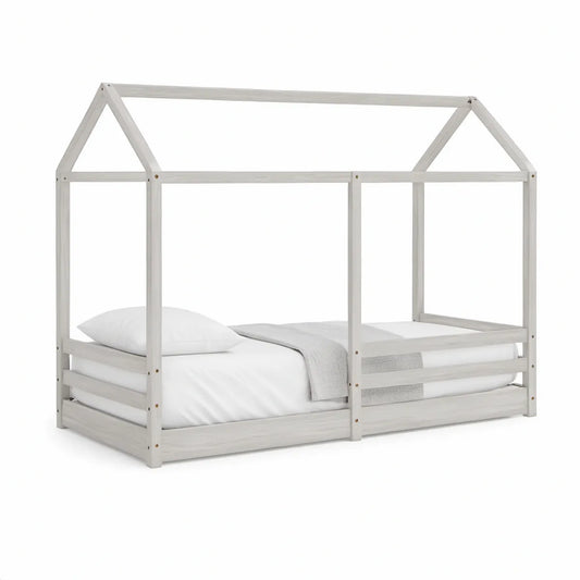 Estrutura de Cama em Forma de Casa 90 x 190 cm em Pinho Maciço Branco